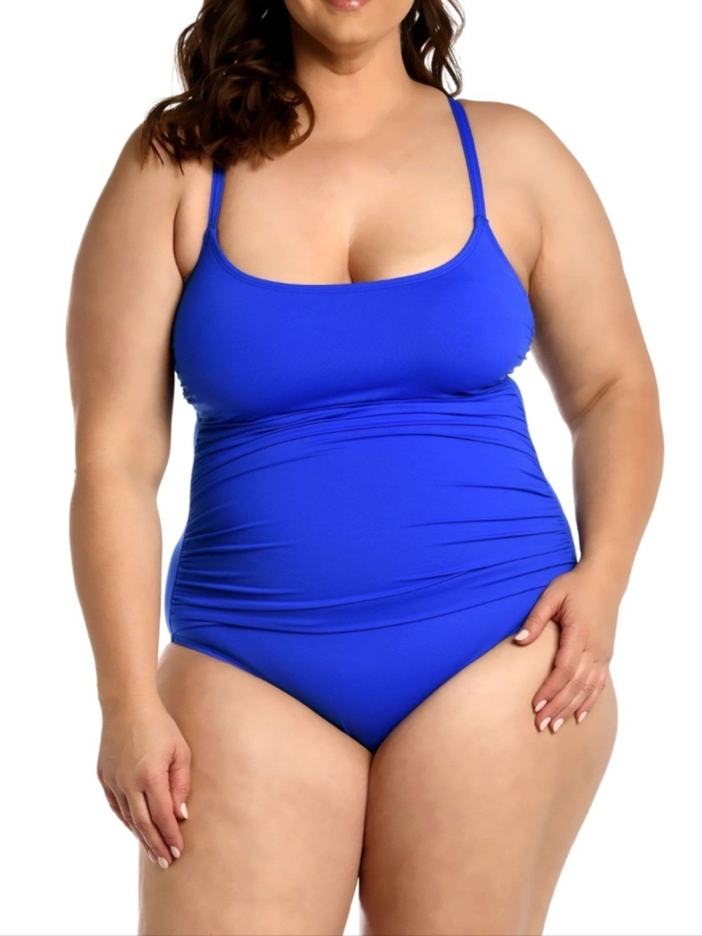 LA BLANCA Island Goddess Lingerie One-Piece Swimsuit adjustable straps blue 22W